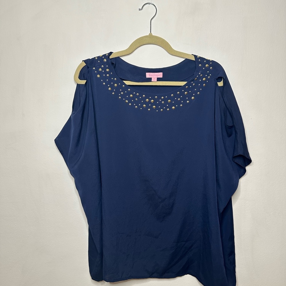 Lily Pulitzer Cold Shoulder Gold Embellished Blouse